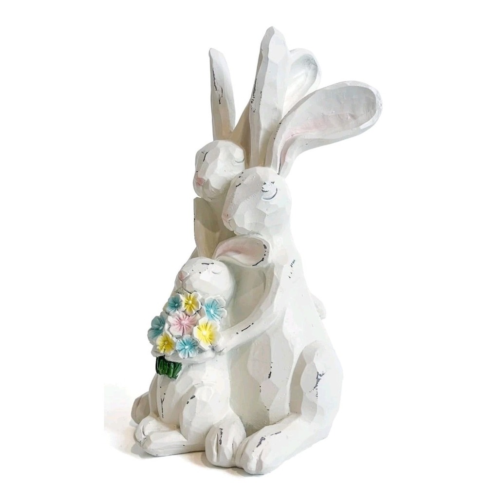 Rabbit Figurines Home Decor Ceramic White Bunny Family Statue Seasonal Unique